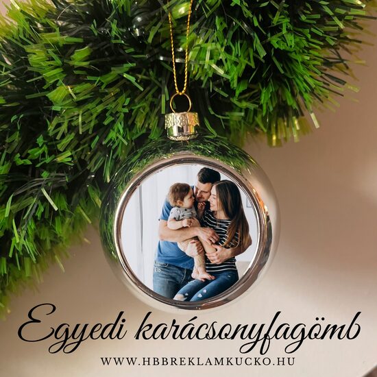 Egyedi karácsonyfagömb 8cm ezüst